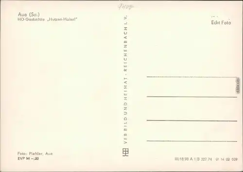 Ansichtskarte Aue (Erzgebirge) HO-Gaststätte Hutzen Haisel 1974 