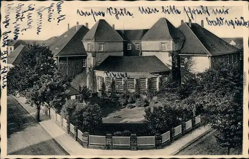 Ansichtskarte Radeburg Straßenpartie Bildungs- und Haushaltungsschule 1933 
