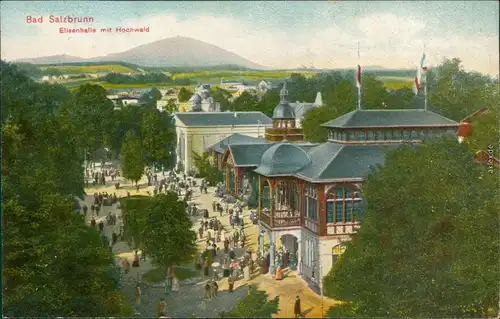 Ansichtskarte Bad Salzbrunn Szczawno-Zdrój Elisenhalle mit Hochwald 1914 