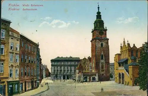 Ansichtskarte Krakau Kraków Wieza Ratuszowa/Partie am Rathausturm 1915 