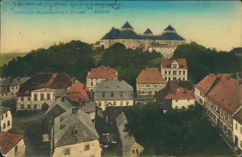Ansichtskarte Augustusburg Stadtpartie und Augustusburg 1915 