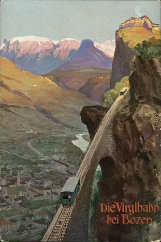 Ansichtskarte Bozen Bolzano Künstlerkarte: die Virglbahn 1922 