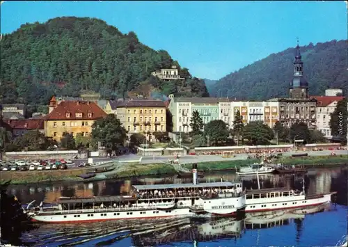 Ansichtskarte Bad Schandau Panorama mit MS Weltfrieden 1982