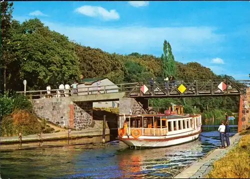 Malchow (Mecklenburg) Lenzer Kanat mit Brücke und Gaststätte Lenzer Krug 1979