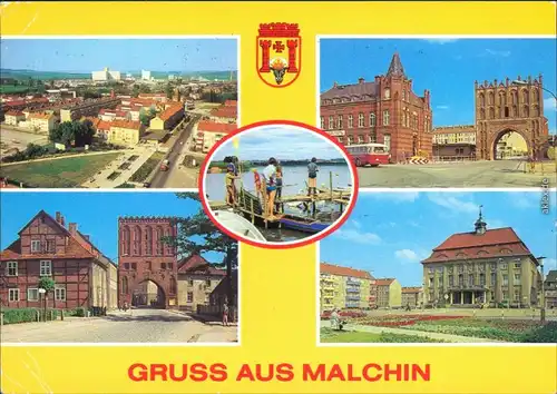 Malchin Stadtübersicht, Malchiner See, Kalensches Tor, Steintor, Rathaus 1980