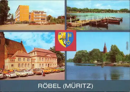 Röbel/Müritz R.-Sorge-Oberschule, Blick zur Promenade, Rathaus, Hafen 1981