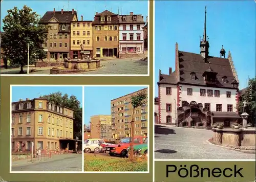 Pößneck Markt und Mauritiusbrunnen, HO-Hotel Posthirsch, Neubauviertel  1981