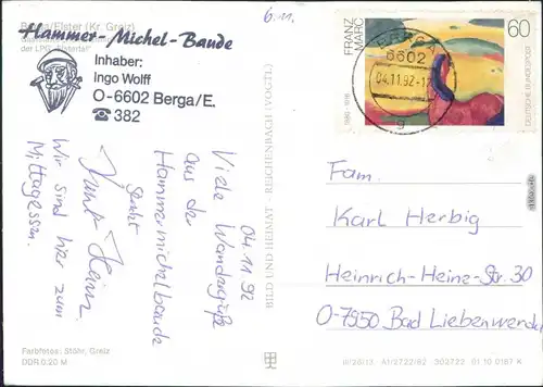 Ansichtskarte Berga (Elster) Hammer-Michel-Baude - Innenansicht 1992