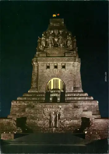 Ansichtskarte Leipzig Völkerschlachtdenkmal bei Nacht 1974