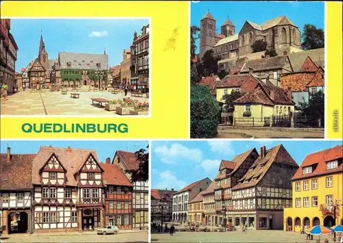 Ansichtskarte Quedlinburg Rathaus, Dom, Klopstockhaus, Markt g1982