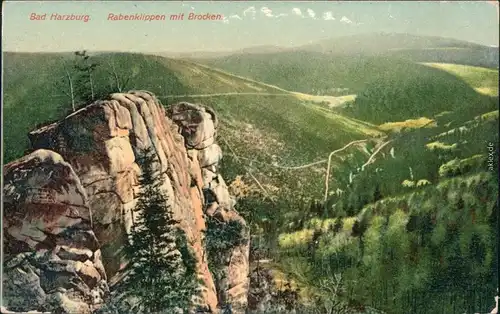 Ansichtskarte Bad Harzburg Rabenklippen mit Brocken 1914 