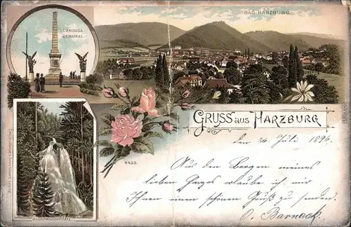 Ansichtskarte Bad Harzburg 3 Bild: Litho: Panorama, Denkmal 1898 