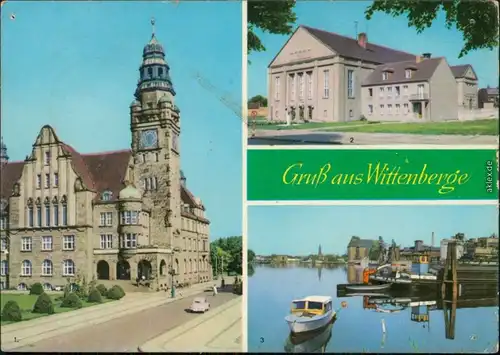 Ansichtskarte Wittenberge Rathaus, Ortsmotvie und Hafen 1965