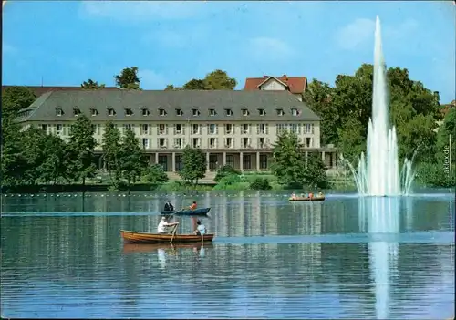 Ansichtskarte Bad Salzungen Kurhaus am Burgsee mit Fontäne 1976