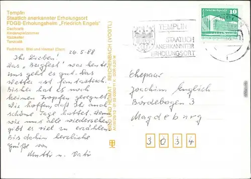 Templin FDGB-Erholungsheim "Friedrich Engels" Dachcafé,  Klubkeller g1988