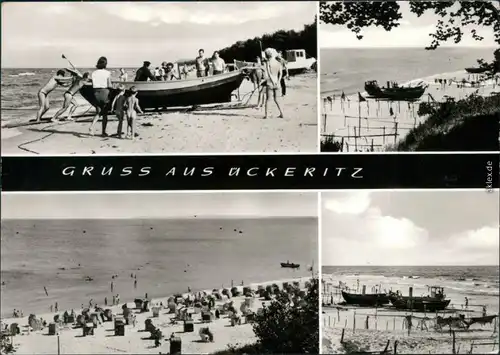 Ansichtskarte Ückeritz (Usedom) Strand mit Booten und Strandkörben 1977