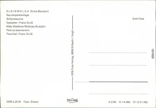Ansichtskarte Kleinwelka Mały Wjelkow Saurierpark - Ankylosausus 1985 
