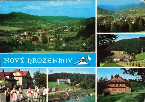 Ansichtskarte Nový Hrozenkov Überlick, Trachten, Freibad, Hotel Portas 1988