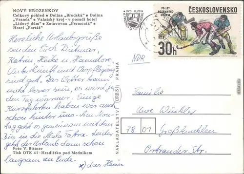 Ansichtskarte Nový Hrozenkov Überlick, Trachten, Freibad, Hotel Portas 1988