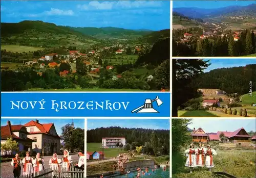 Ansichtskarte Nový Hrozenkov Überblick, Trachten, Freibad uvm. 1988