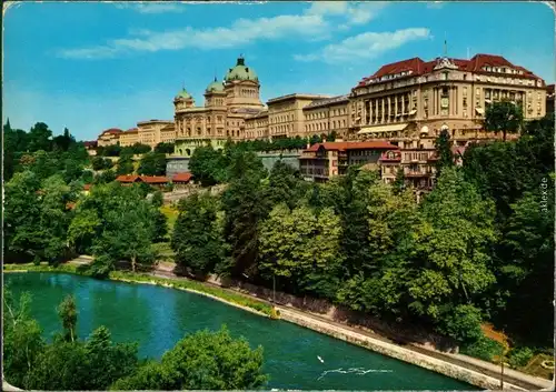 Ansichtskarte Bern Parlamentsgebäude und Bellevue-Palace 1988