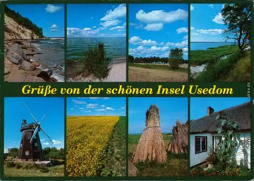 Ansichtskarte Usedom Steilküste, Meer, Felder, Mühle, Wiesen uvm. 1982