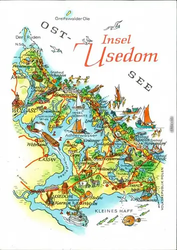 Ansichtskarte Usedom Insel Usedom - Landkarte 1985