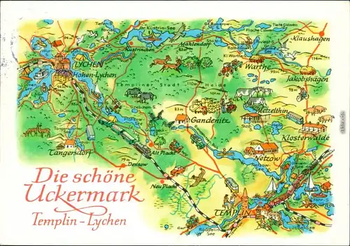 Ansichtskarte Templin Die Schöne Uckermark - Landkarte 1985