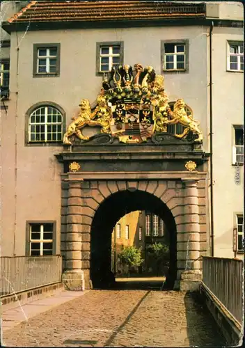 Ansichtskarte Torgau Schloss Hartenfels - Schloßeingang mit Wappen 1970