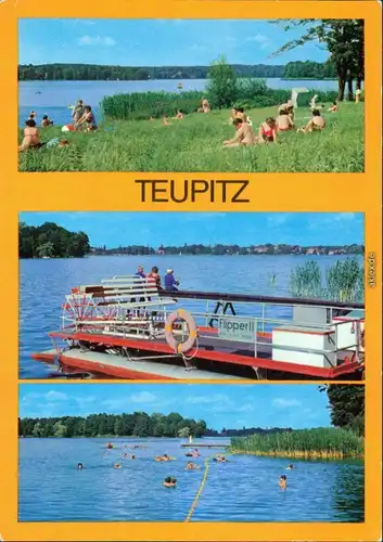 Teupitz Uferbereich mit Badegästen  Kleinfähre Flipper II  Schwimmbereich g1980