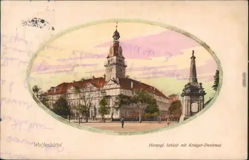 Ansichtskarte Wolfenbüttel Partie am Schloß und Kriegerdenkmal 1915 