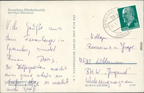 Ansichtskarte Spremberg Grodk Karl-Marx-Oberschule 1963