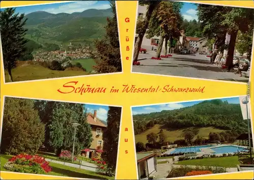 Ansichtskarte Schönau im Schwarzwald Überblick, Ortsmotiv, Freibad 1974