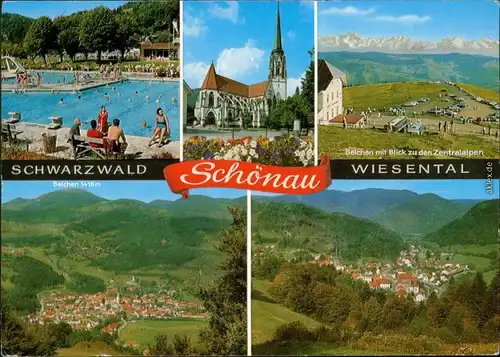 Ansichtskarte Schönau im Schwarzwald Freibad, Kirche, Panorama 1974