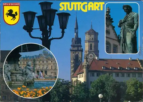 Ansichtskarte Stuttgart Stiftskirche, Brunnen, Plastik 1989
