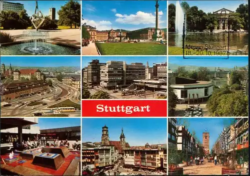 Ansichtskarte Stuttgart Brunnen, Parks, Straßen, Kirche uvm. 1987