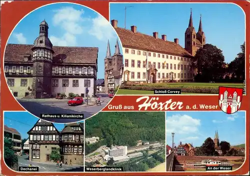 Höxter (Weser) Rathaus u.  Weserberglandklinik, Dampfer auf der Weser 1999