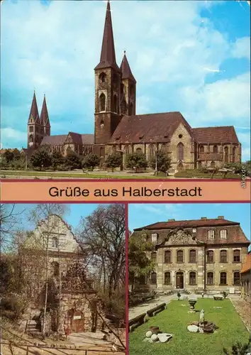 Ansichtskarte Halberstadt Dom, Martinikirche, Jagdschloß Spiegelsberge g1987
