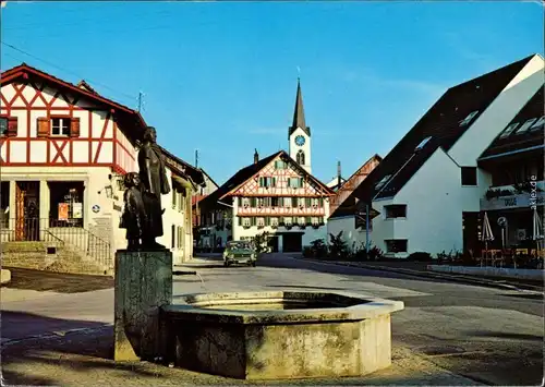 Ansichtskarte Wangen-Brüttisellen Dorfplatz mit Brunnen 1981