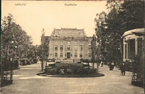 Ansichtskarte Görlitz Zgorzelec Partie an der Stadthalle 1919 