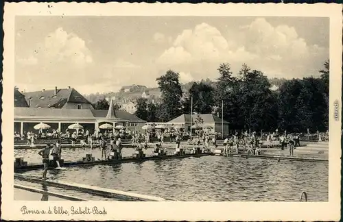 Ansichtskarte Pirna Partie im Geibelt-Bad 1938 