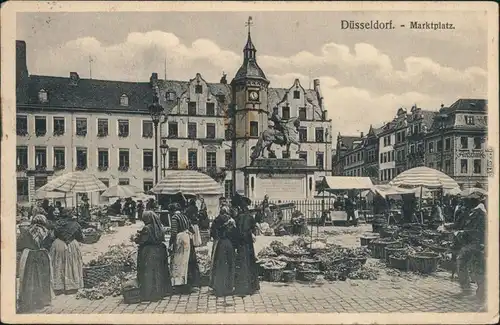 Ansichtskarte Düsseldorf Marktplatz Markttreiben 1912 
