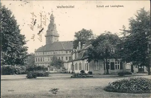 Ansichtskarte Wolfenbüttel Schloß und Lessinghaus 1916 