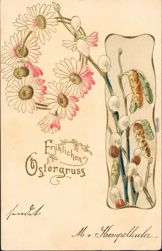 Ansichtskarte Glückwunsch:Ostern 1903 Goldrand Ornamentik, Weidenkätzchen
