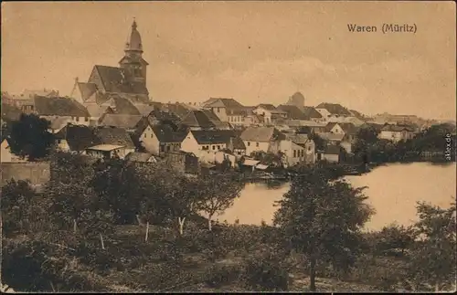 Ansichtskarte Waren (Müritz) St. Marienkirche - Stadtpartie 1922 