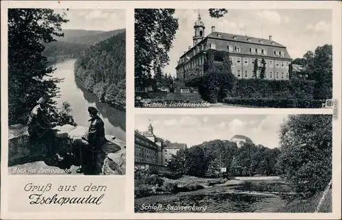 Lichtenwalde-Niederwiesa Blick ins Zschopautal, Schloß Sachsenburg,  1935