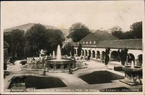 Ansichtskarte Bad Nauheim Die 3 Badesprudel, Badehaus und Park, Kurhaus 1931