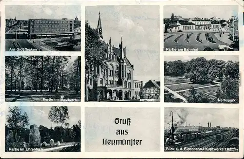 Neumünster Großflecken, Stadtpark, Ehrenhain, Rathaus, Bahnhof, Renkpark 1934 