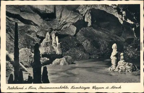 Ansichtskarte Rübeland Baumannshöhle, Hamburger Wappen und Mönch 1932