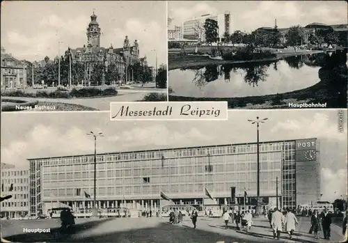 Ansichtskarte Leipzig Neues Rathaus, Hauptbahnhof, Hauptpostamt 1965